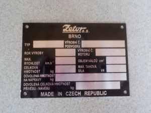 Výrobní štítek CZECH REPUBLIC