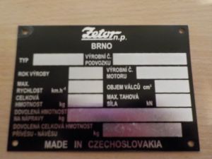 Výrobní štítek CZECHOSLOVAKIA